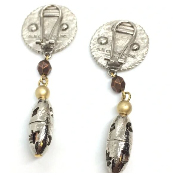 VINTAGE LIZ CLAIBORNE CELESTIAL MIXED METAL DANGLE EARRINGS CLIP ON 80S SUN MOON - Picture 14 of 14